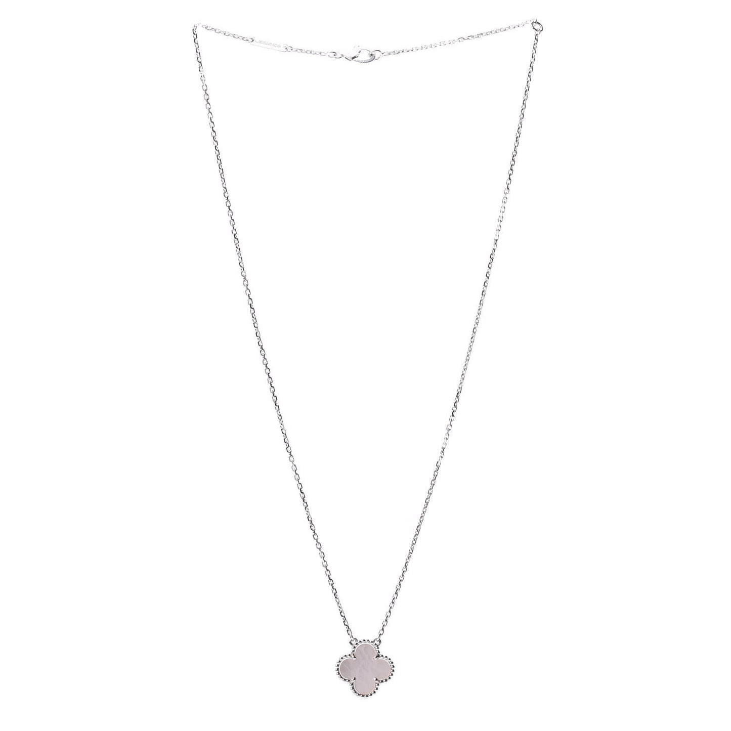 18K White Gold Mother of Pearl Vintage Alhambra Pendant Necklace