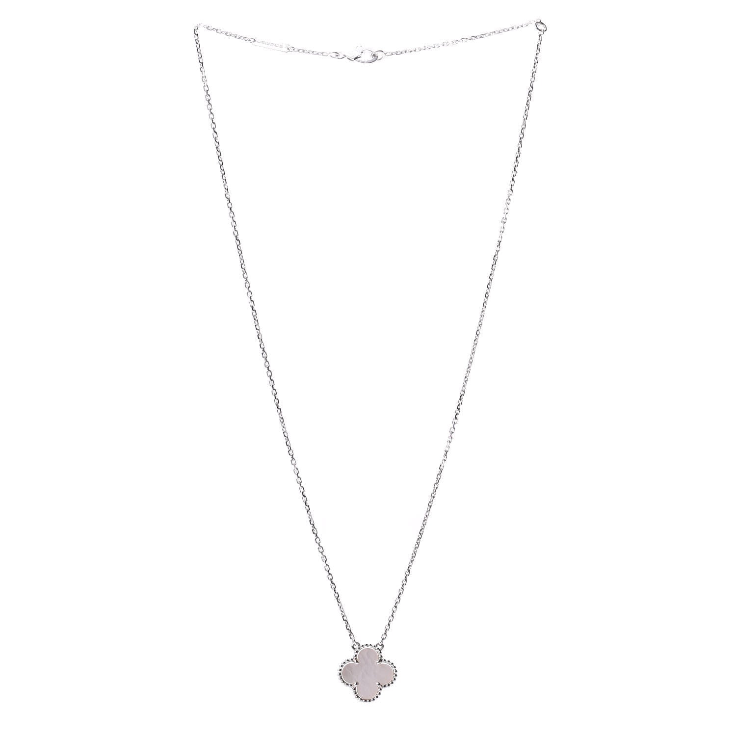 Van Cleef & Arpels 18K White Gold Mother of Pearl Vintage Alhambra Pendant Necklace 3 of 5