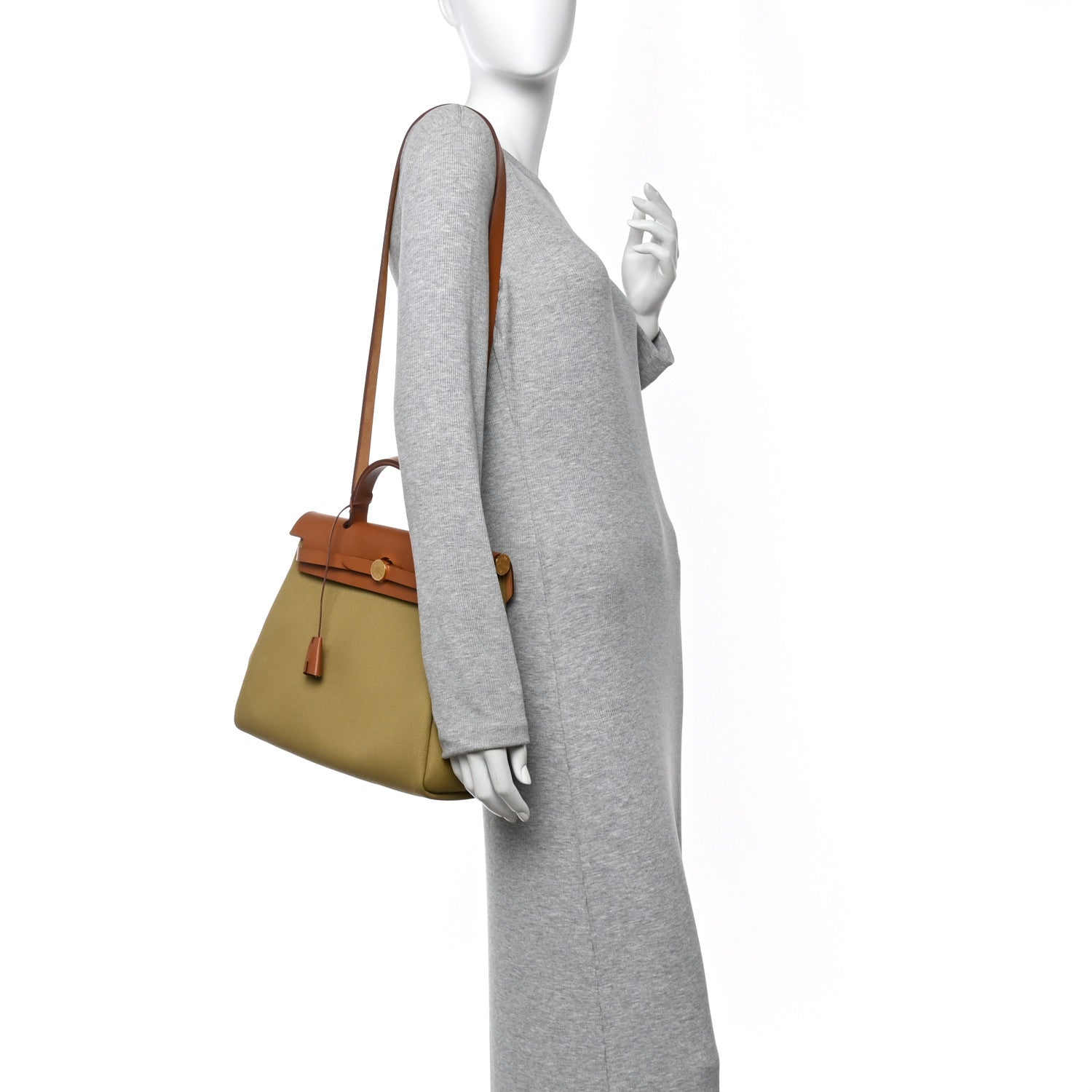 Hermes Military Toile Vache Hunter Herbag Zip Retourne 31 PM Poussiere Fauve 3 of 12