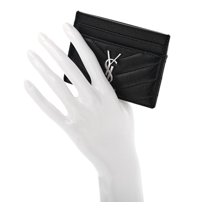 Saint Laurent Grain De Poudre Matelasse Chevron Monogram Credit Card Case Black 2 of 7