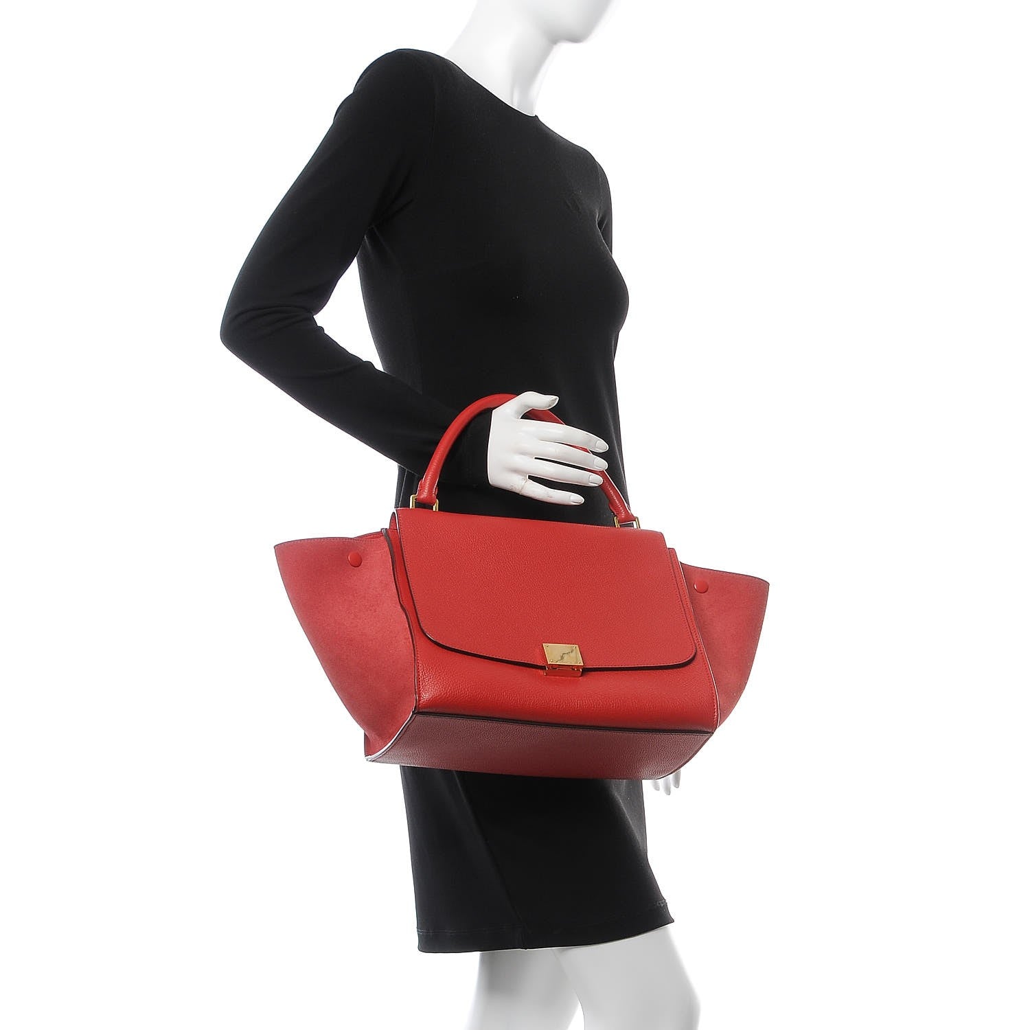 Celine Drummed Calfskin Suede Medium Trapeze Coquelicot 3 of 7