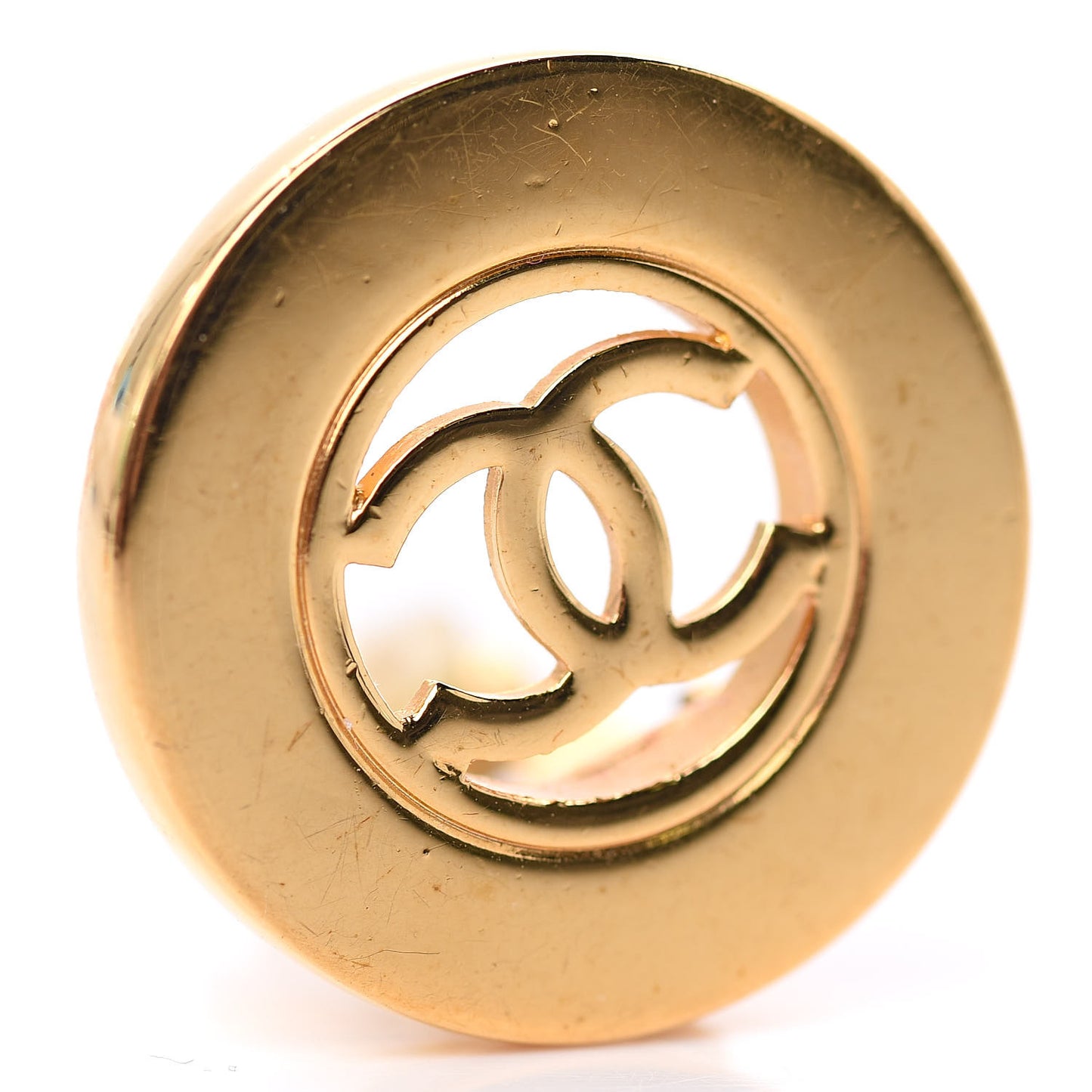 Round CC Clip On Earrings Gold