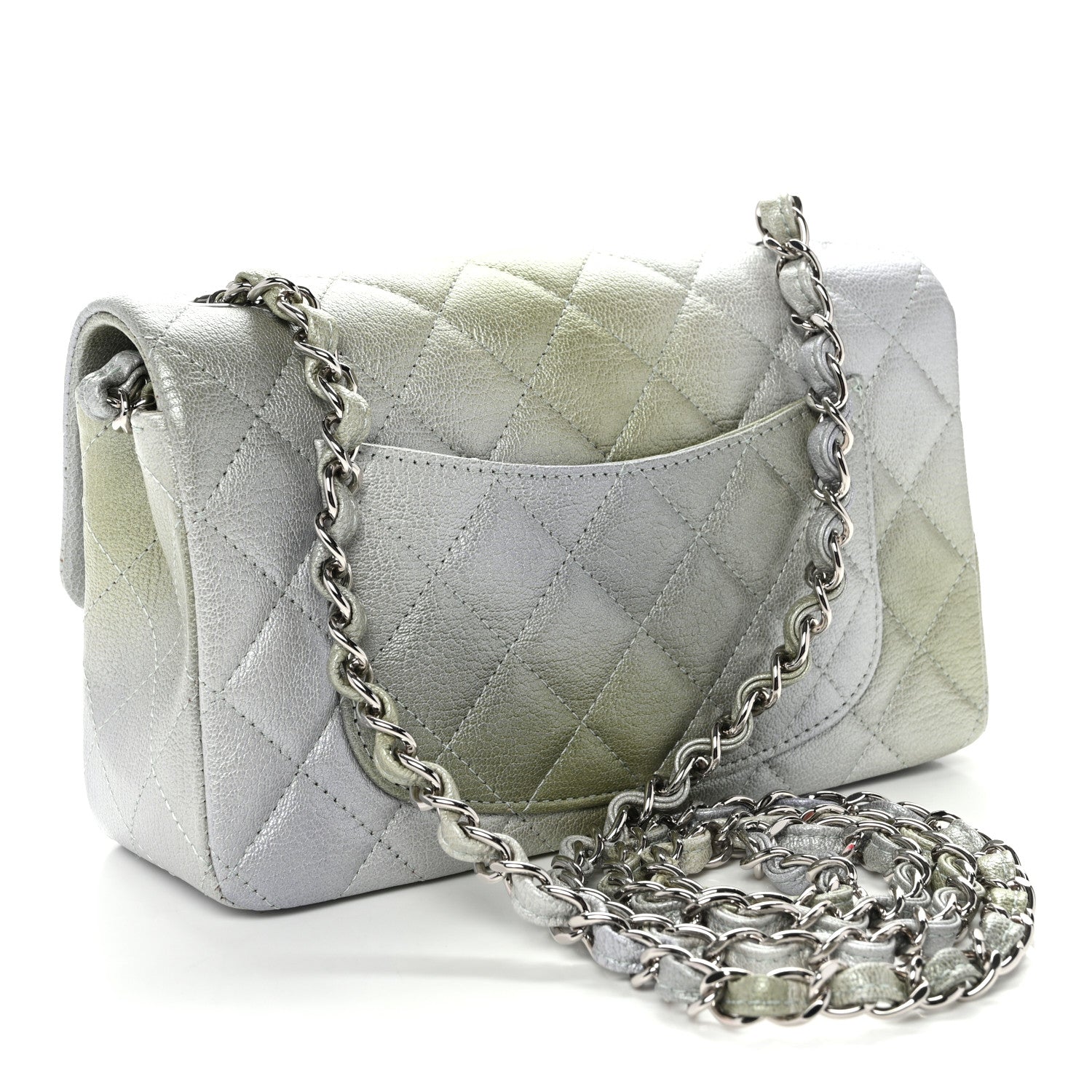 Chanel Metallic Goatskin Quilted Ombre Mini Rectangular Flap Grey Green 3 of 10