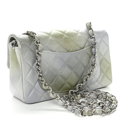Chanel Metallic Goatskin Quilted Ombre Mini Rectangular Flap Grey Green 3 of 10