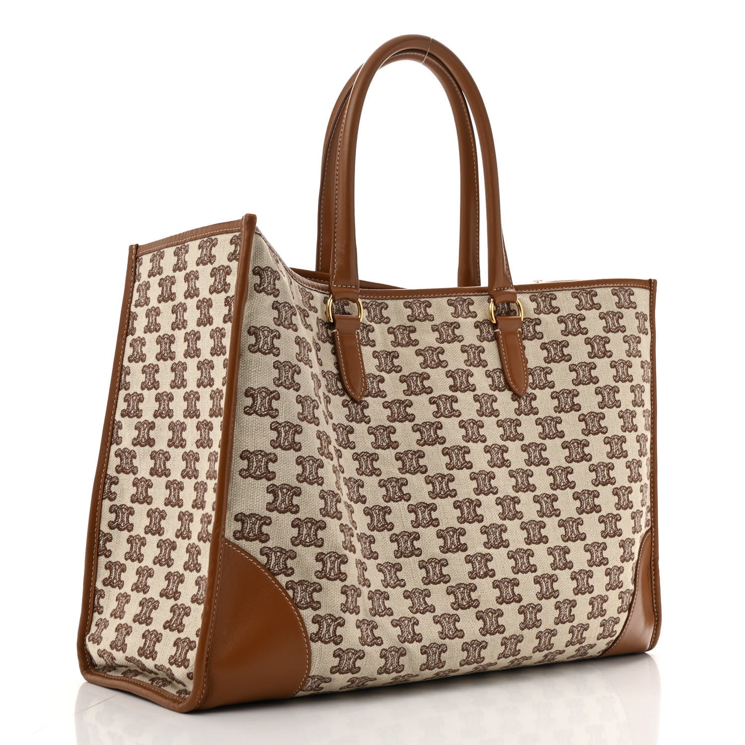 Celine Canvas Calfskin Triomphe Embroidered Horizontal Cabas Tan 3 of 14