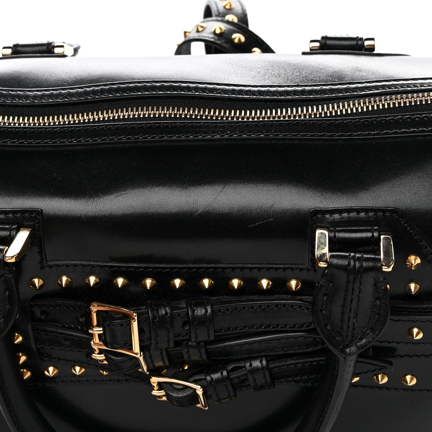 Polished Bridle Calfskin Studded Bag Black