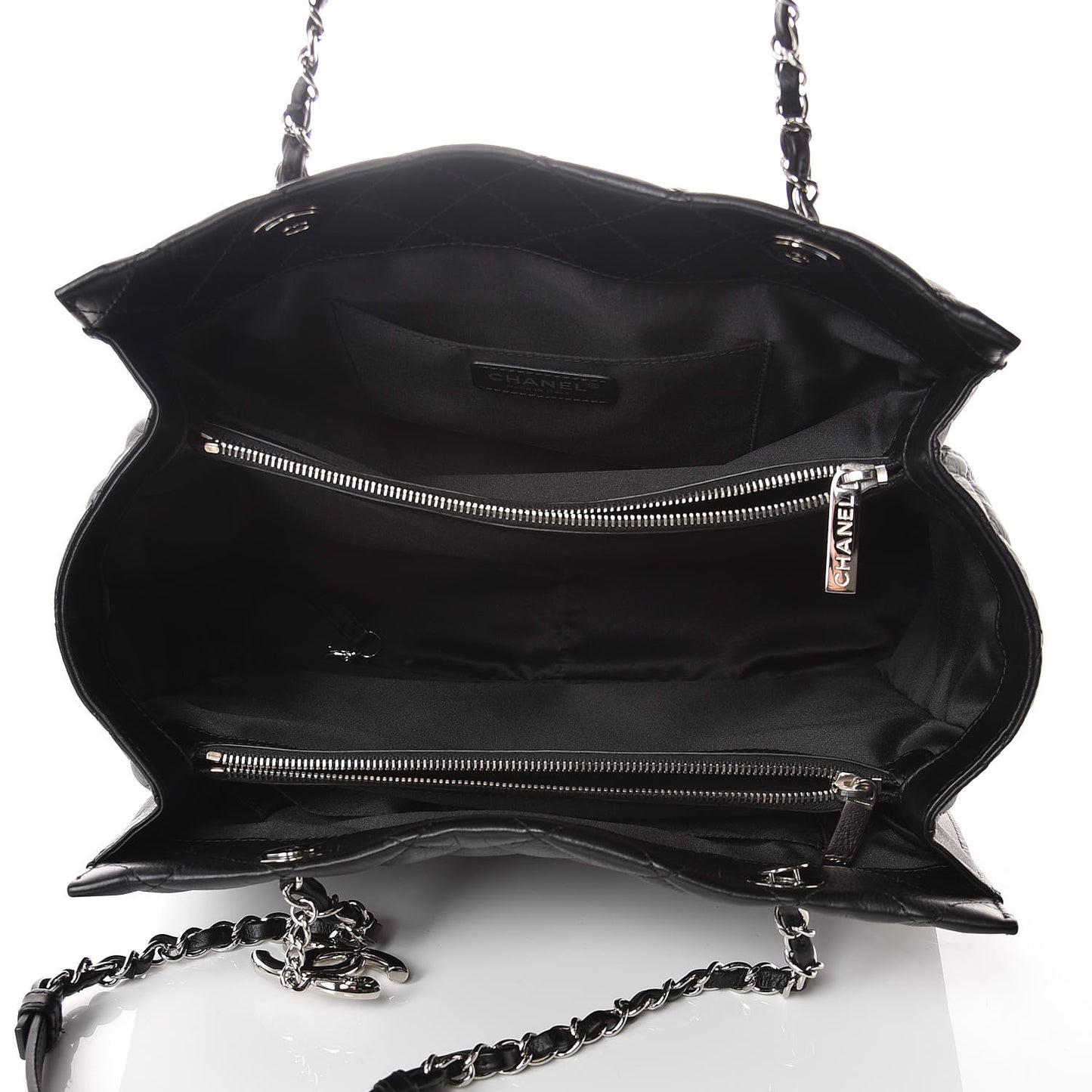 Calfskin Quilted Large Chic and Soft Shopping Tote Black