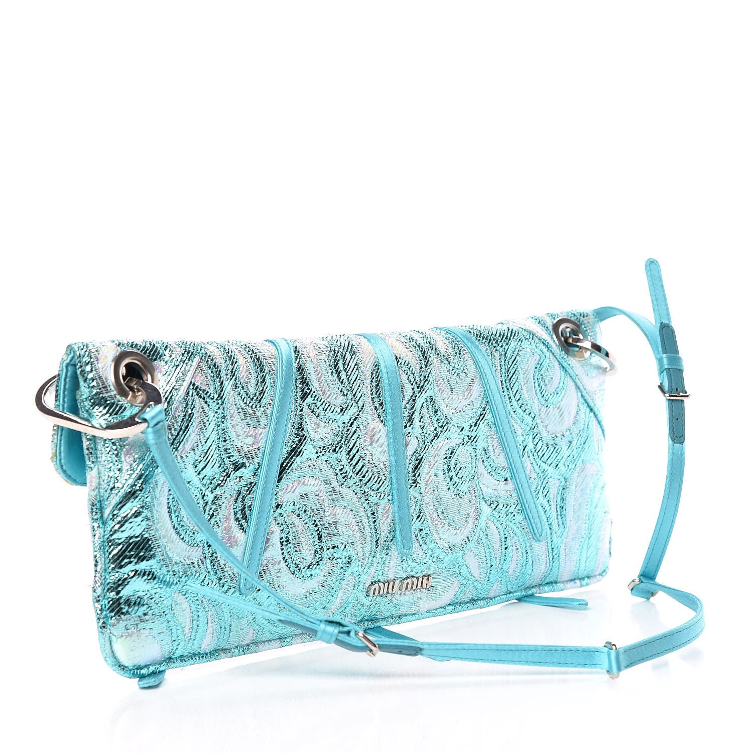 Miu Miu Tessuto Lurex Flap Clutch Turchese 3 of 15