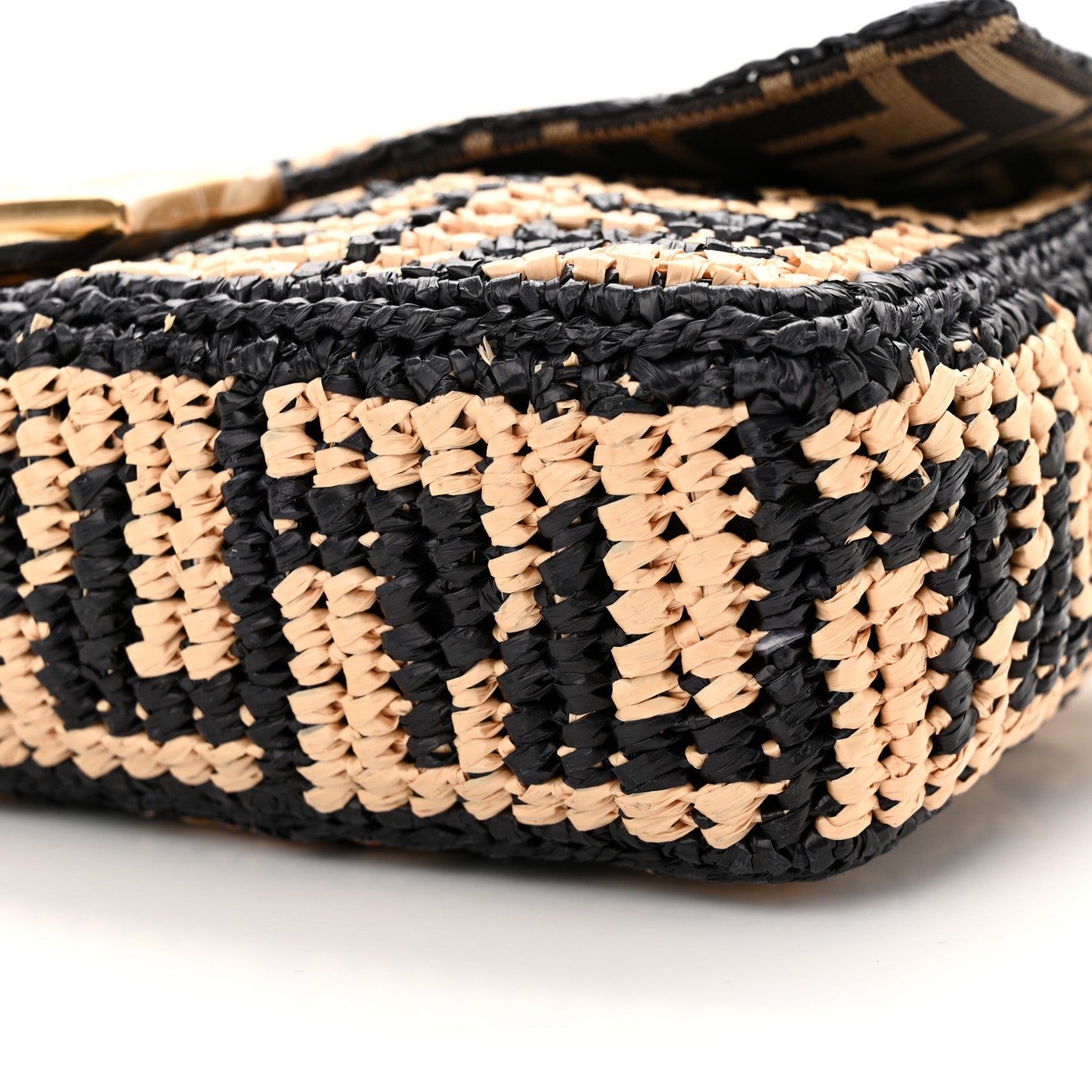 Fendi Raffia Vitello Grace FF Crochet Baguette Natural Black Paglia 9 of 9