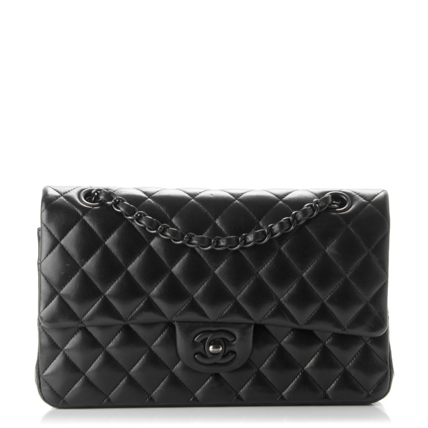 Lambskin Quilted Medium Double Flap Black