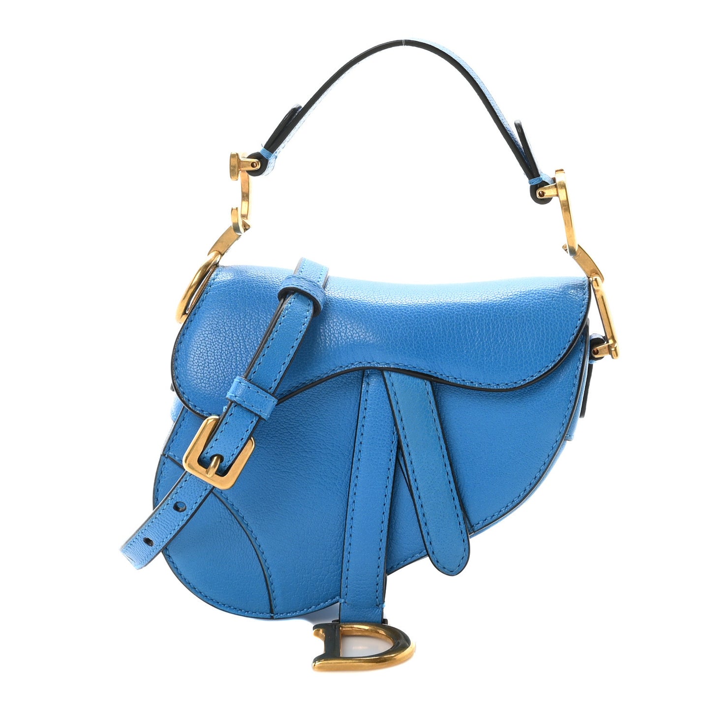 Goatskin Micro Saddle Bag With Strap Blue