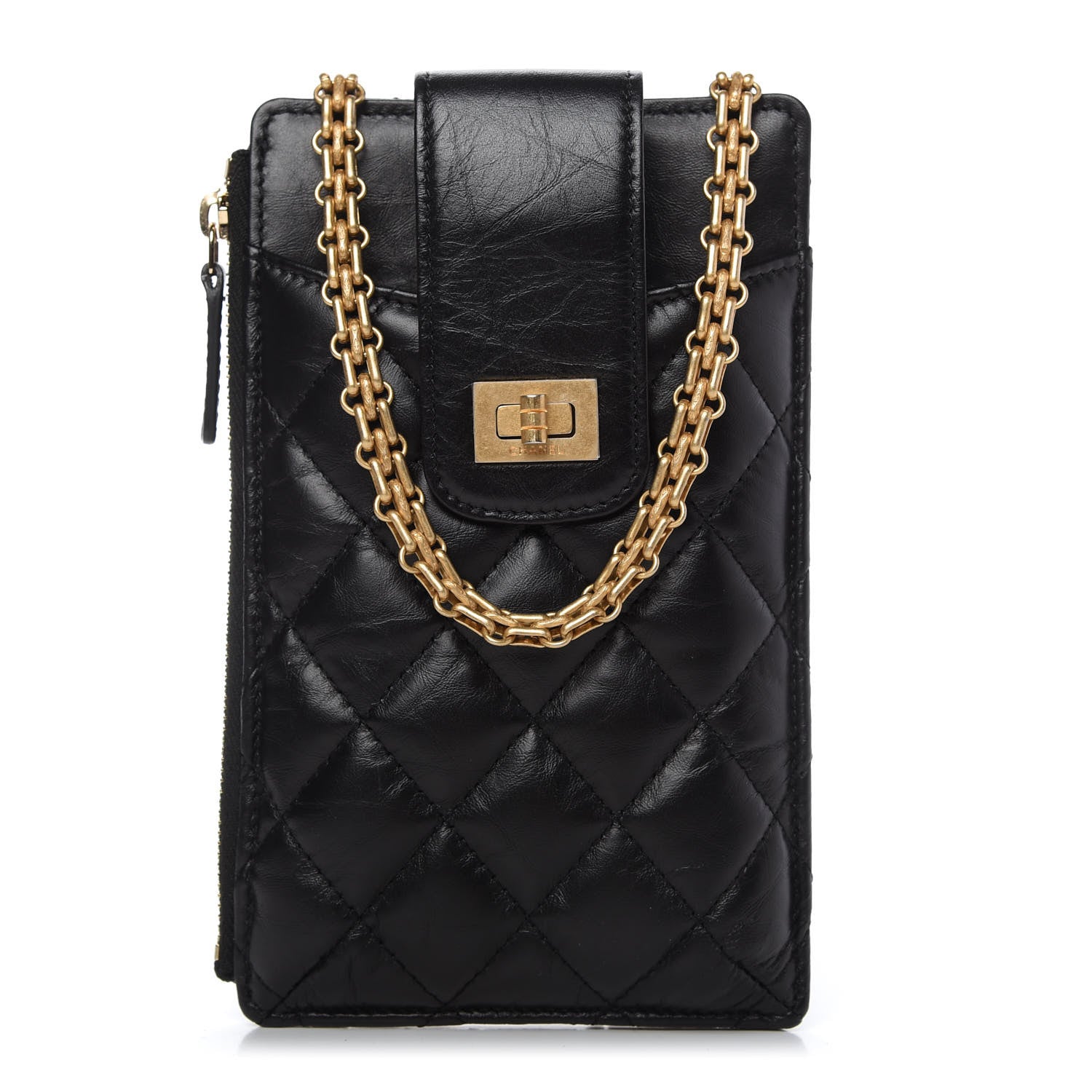 Chanel Aged Calfskin Quilted 2.55 Reissue Phone Holder With Chain Black 1 of 11
