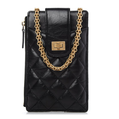Chanel Aged Calfskin Quilted 2.55 Reissue Phone Holder With Chain Black 1 of 11