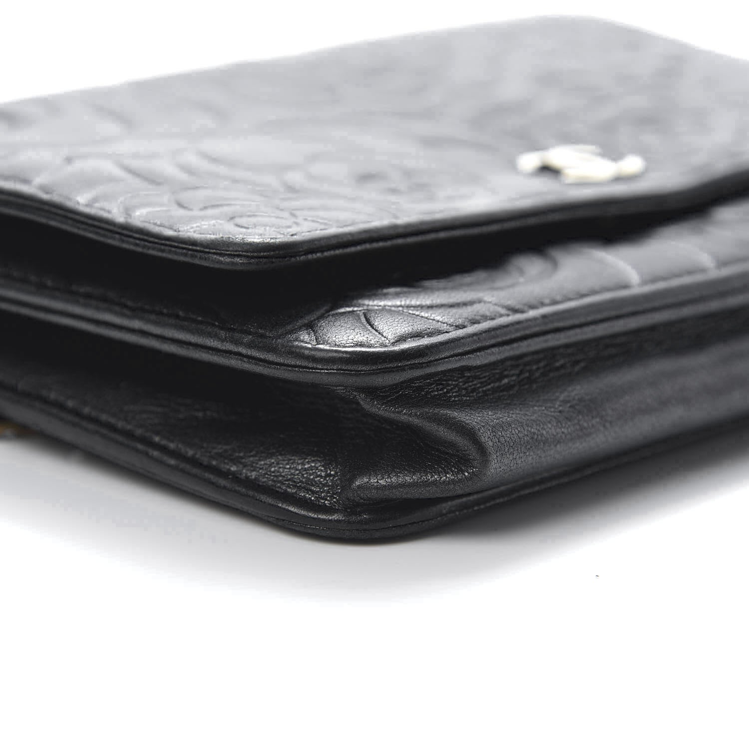 Chanel Lambskin Camellia Embossed Wallet on Chain WOC Black 6 of 15