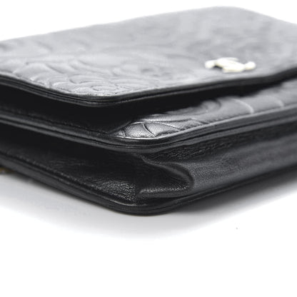 Chanel Lambskin Camellia Embossed Wallet on Chain WOC Black 6 of 15