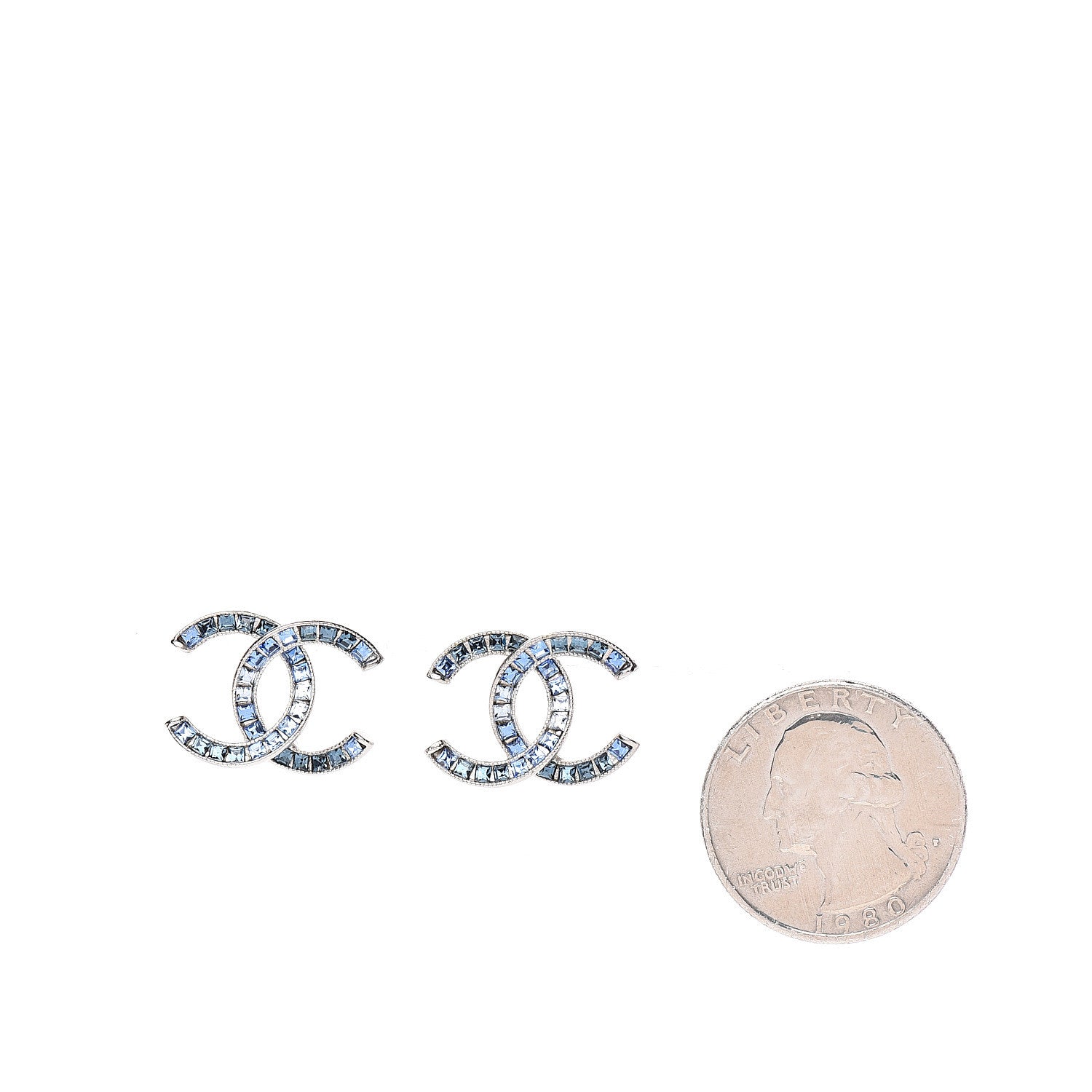 Chanel Crystal Baguette CC Earrings Blue 2 of 5