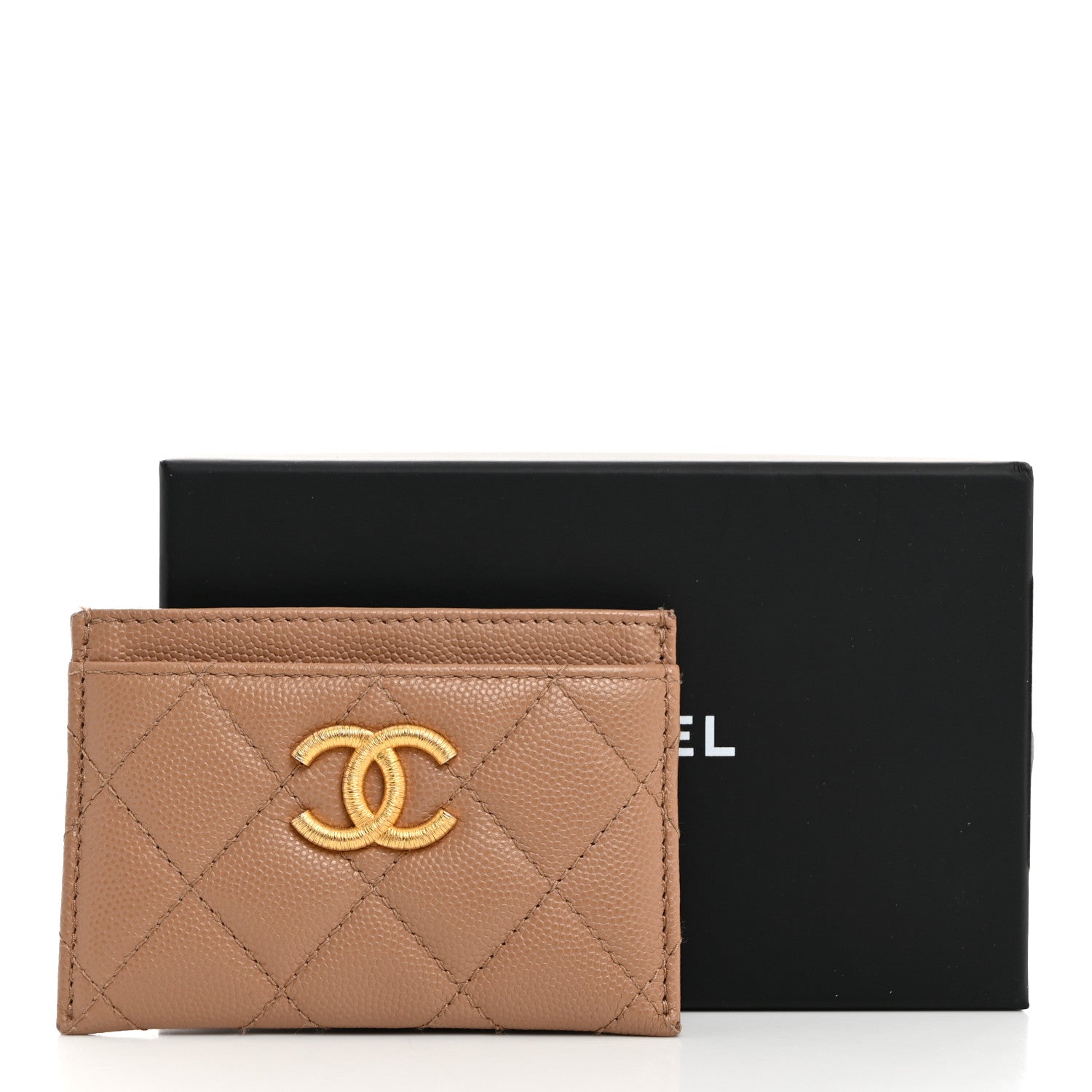 Chanel Caviar Quilted Textured CC Card Holder Dark Beige 11 of 11