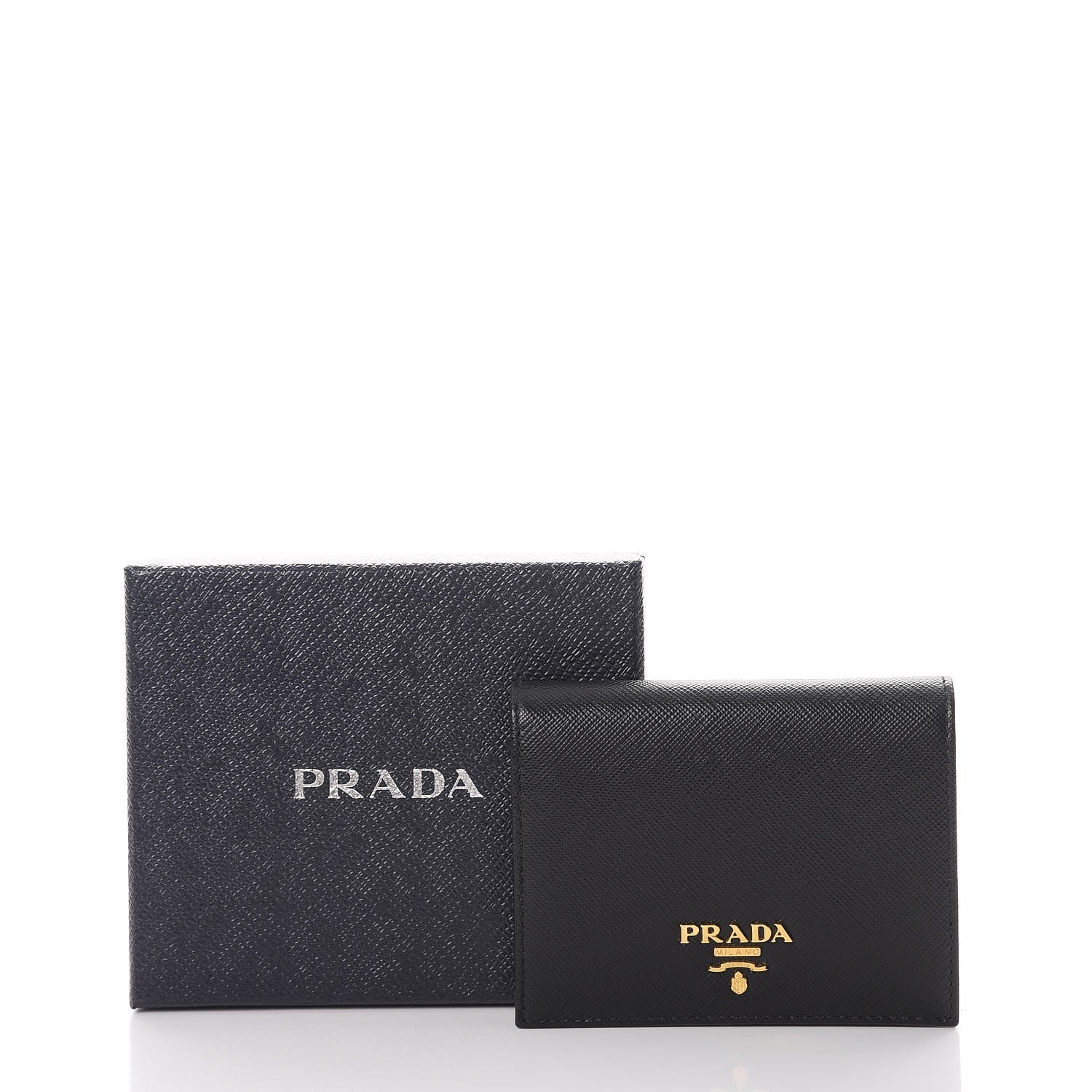 Prada Saffiano Metal Bi-Fold Compact Wallet Black 8 of 8