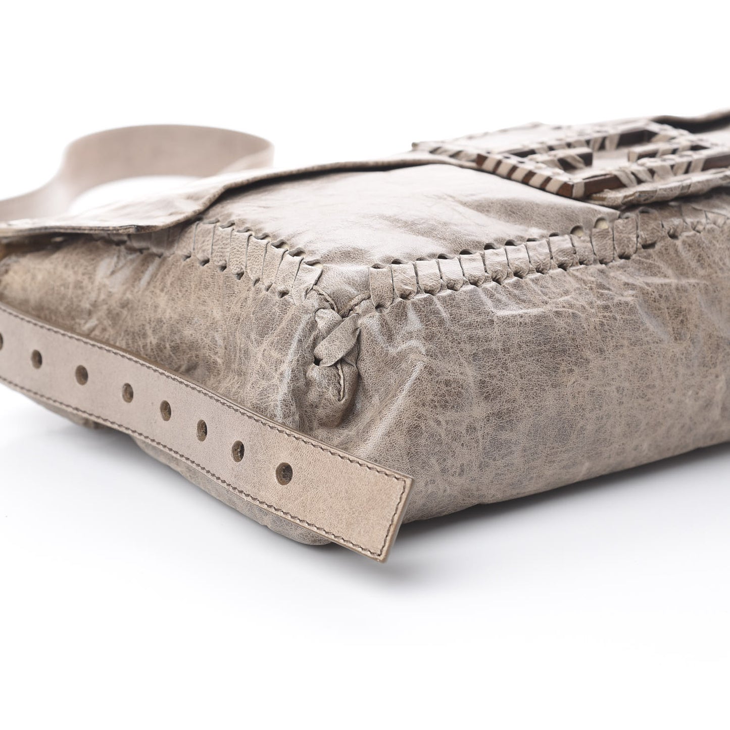 Goatskin Whipstitch Large Convertible Baguette Grey