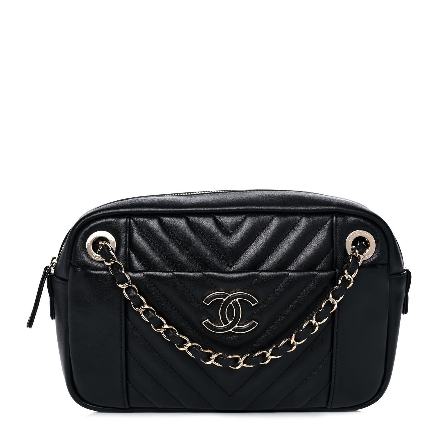 Calfskin Quilted Daily Chevron Camera Case Black