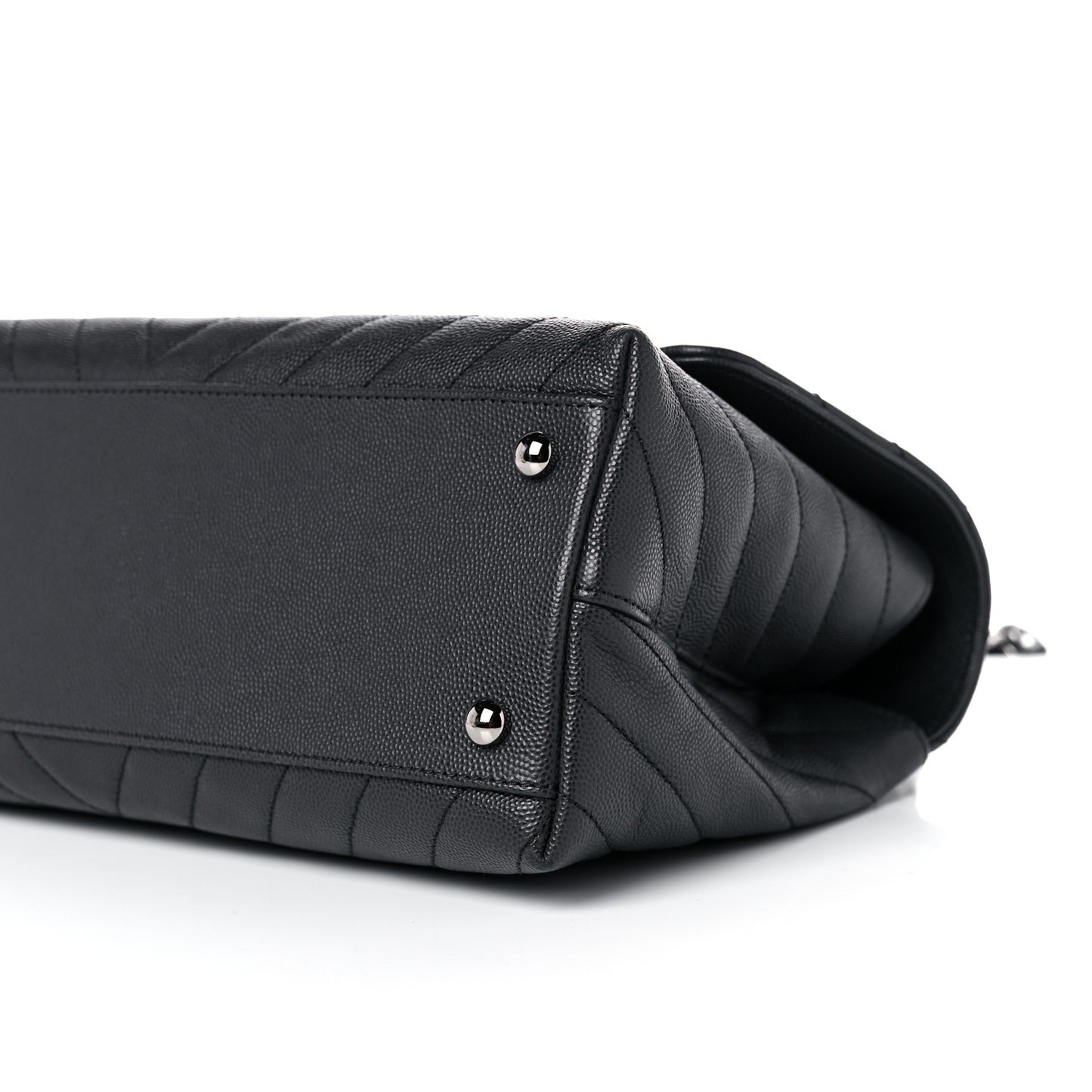Caviar Chevron Quilted Small Coco Handle Flap Dark Grey