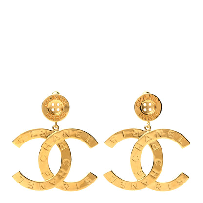 Chanel Metal Large Paris Button Earrings Gold 1 of 4
