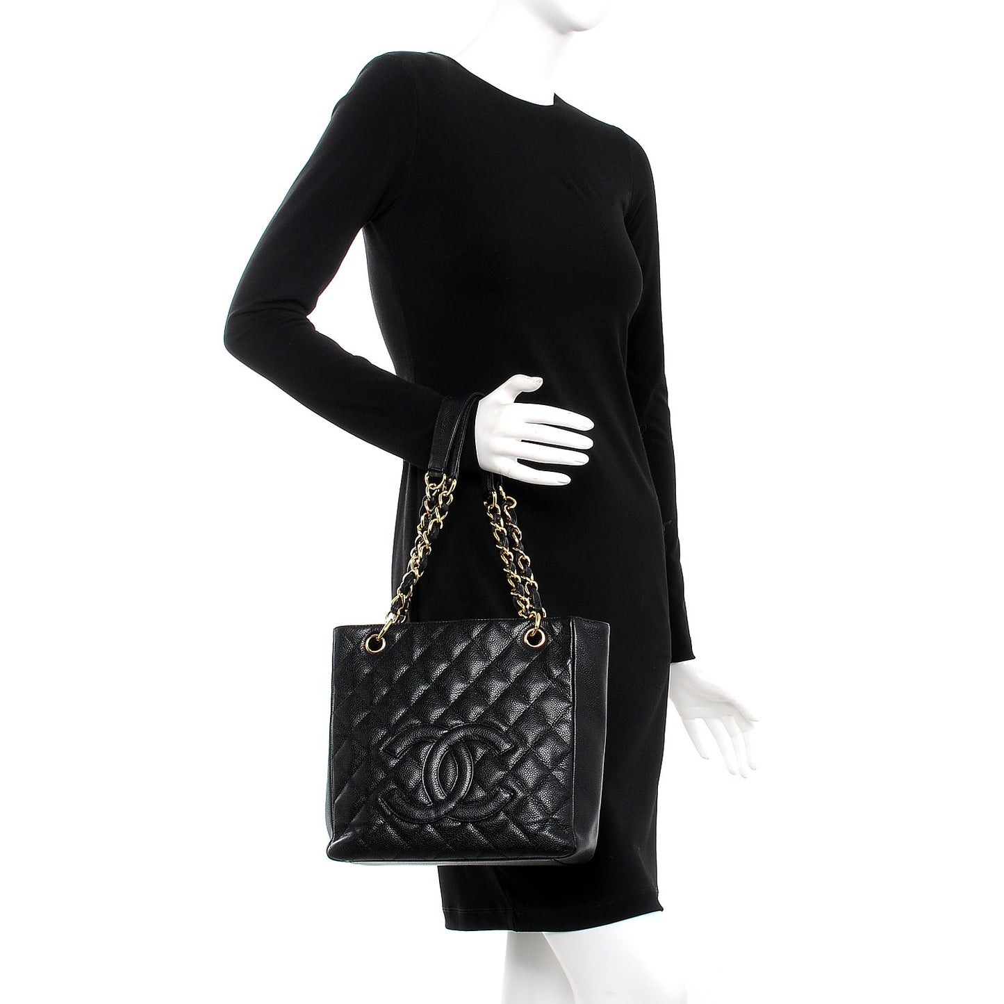 Caviar Quilted Petit Shopping Tote PST Black