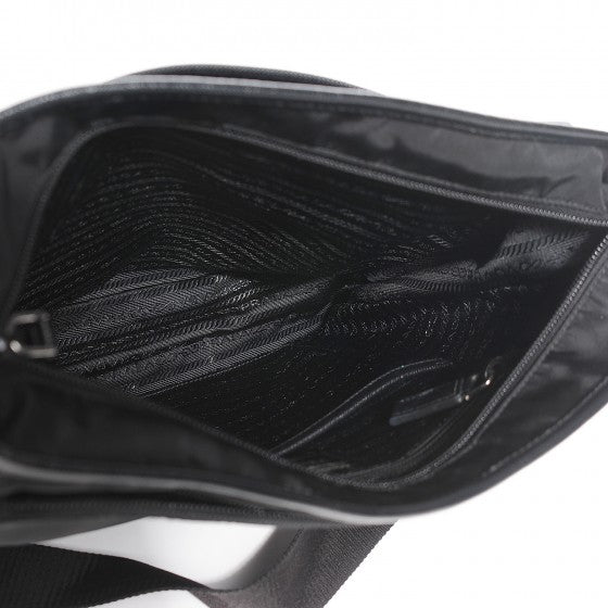 Tessuto Nylon Saffiano Flat Messenger Bag Black