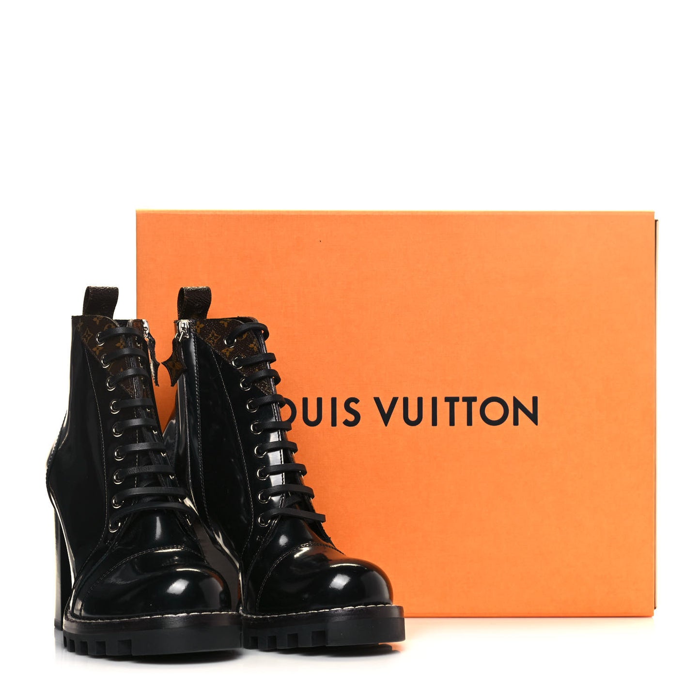 Patent Calfskin Monogram Star Trail Ankle Boots 38 Black