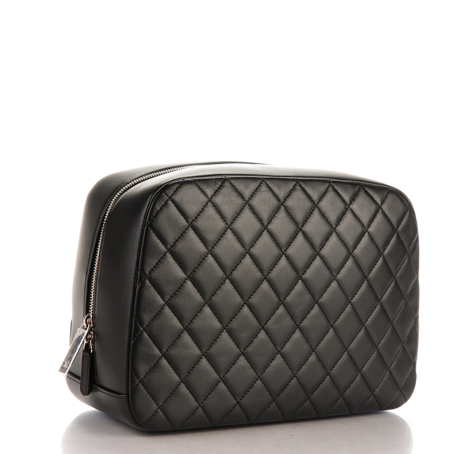 Chanel Lambskin Quilted Large Curvy Pouch Cosmetic Case Black 3 of 7