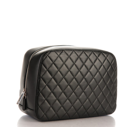Chanel Lambskin Quilted Large Curvy Pouch Cosmetic Case Black 3 of 7