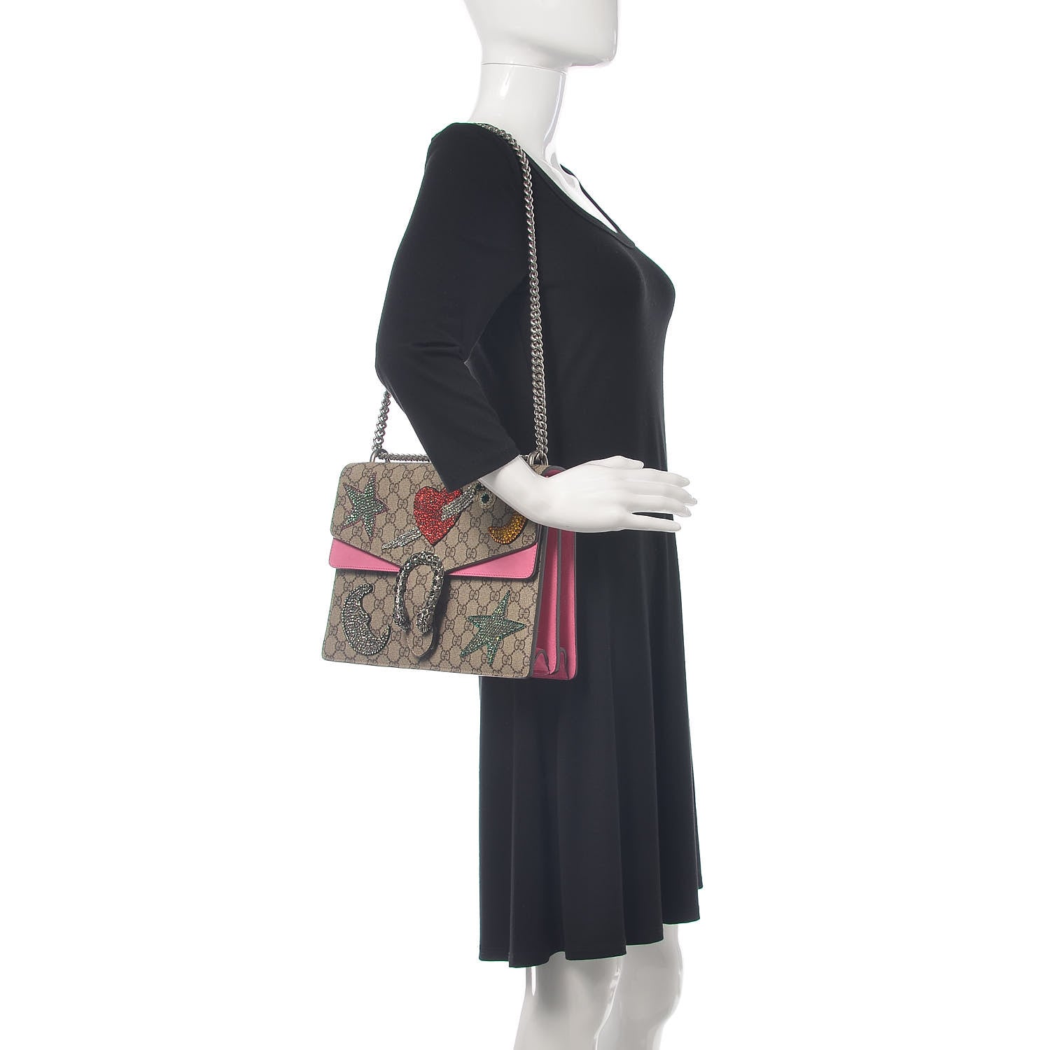 Gucci GG Supreme Monogram Suede Pierced Heart Embroidered Medium Dionysus Shoulder Bag Beige Ebony Pink Tropical Flower 2 of 11