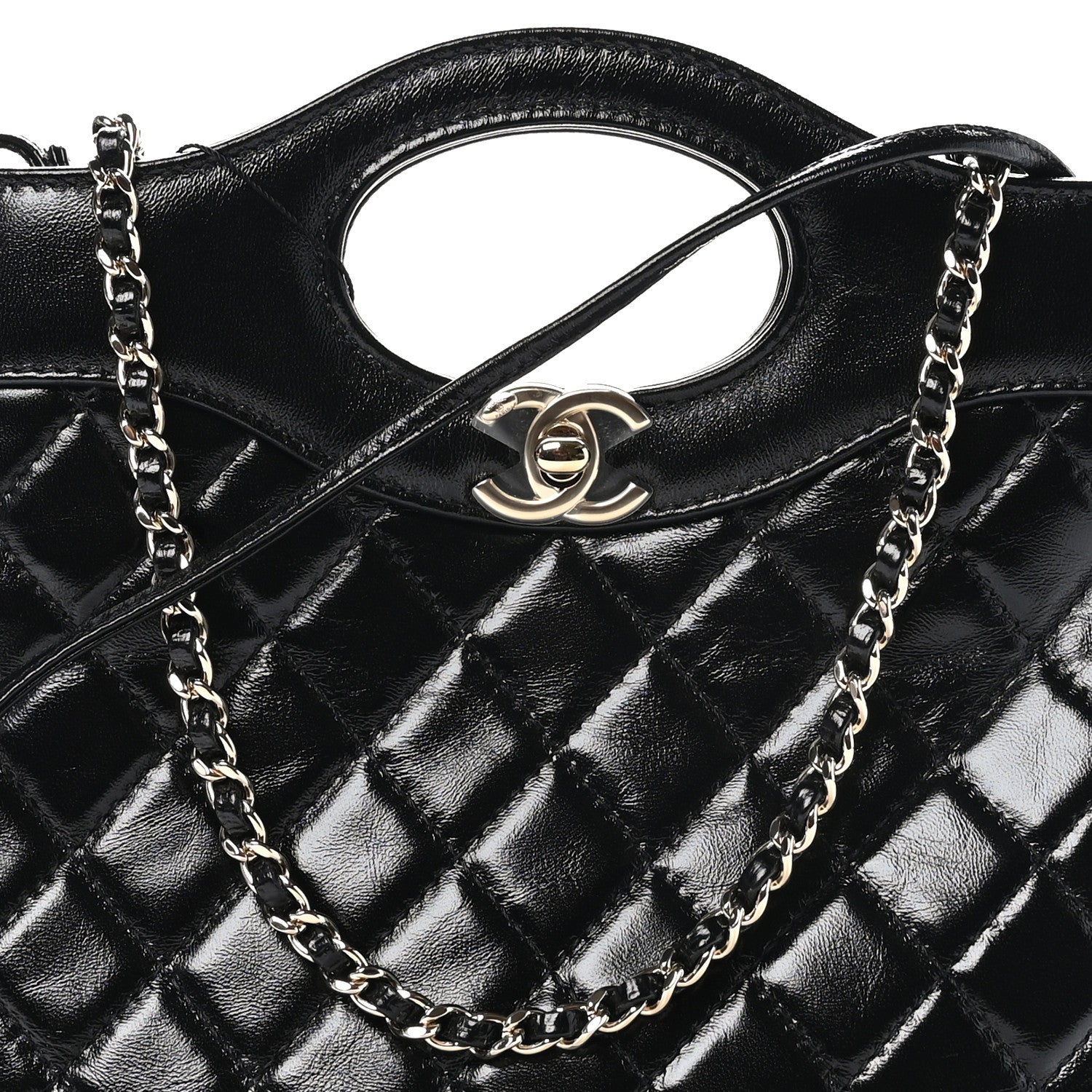 Chanel Shiny Crumpled Calfskin Quilted Mini 31 Shopping Bag Black 8 of 11