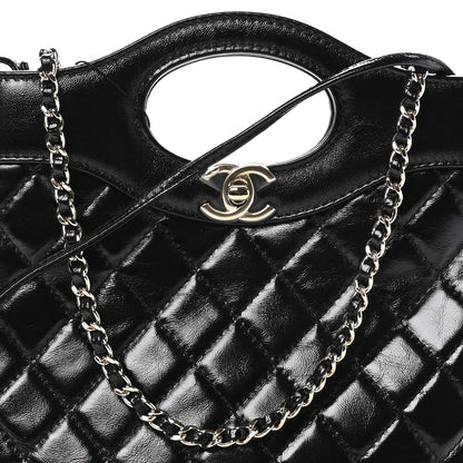 Chanel Shiny Crumpled Calfskin Quilted Mini 31 Shopping Bag Black 8 of 11