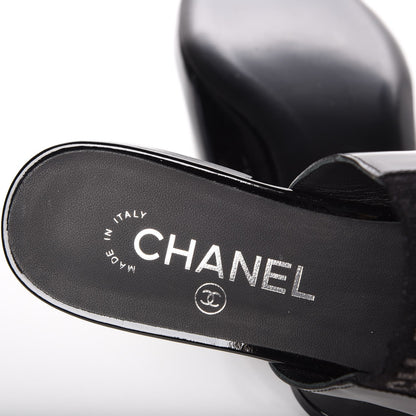 Chanel Fabric Patent Calfskin Mules 39 Black 7 of 9