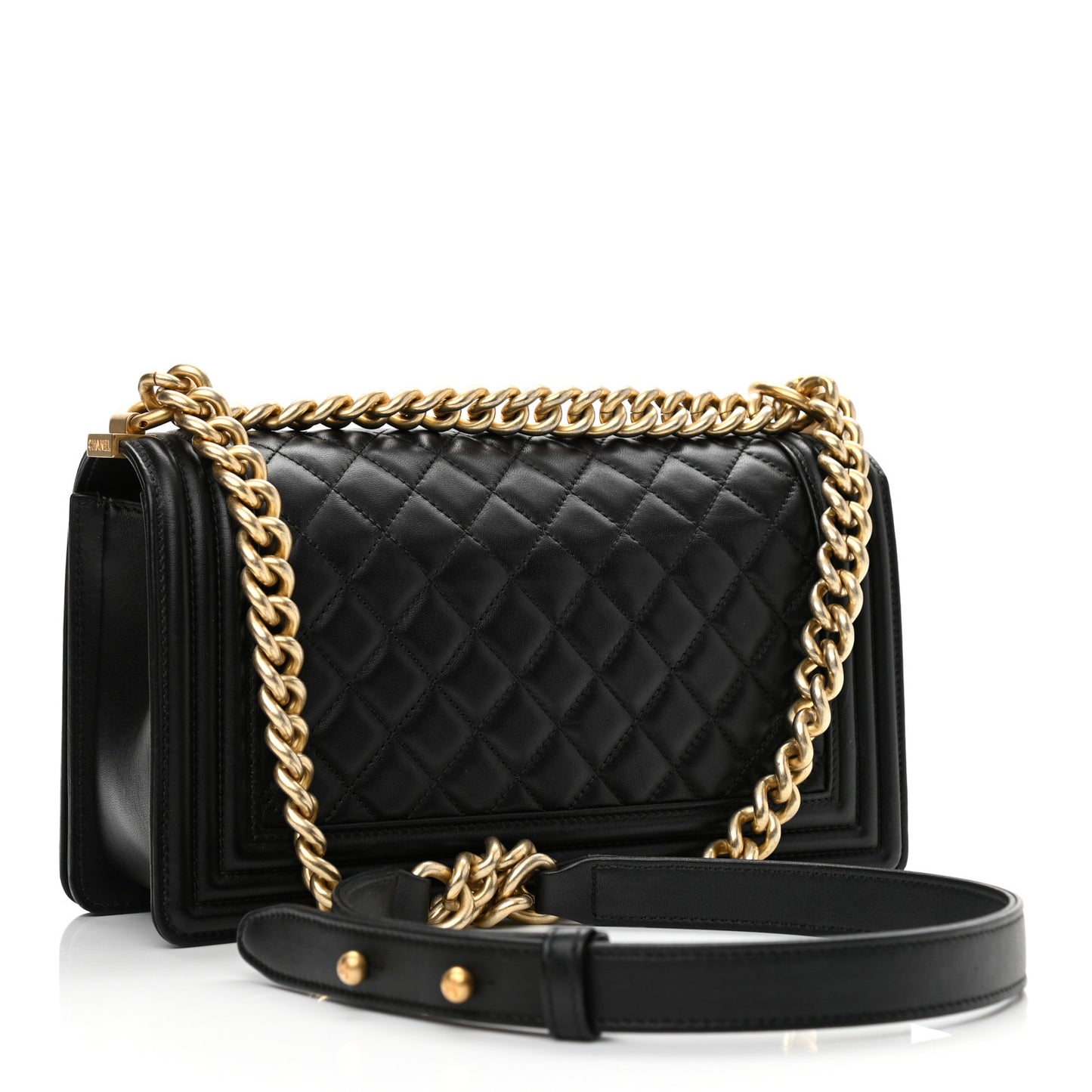 Lambskin Quilted Medium Boy Flap Black