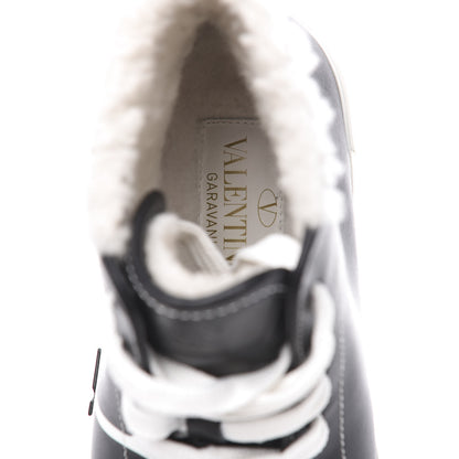 Valentino Garavani Calfskin Shearling VLTN High Top Sneakers 38.5 Black 7 of 9