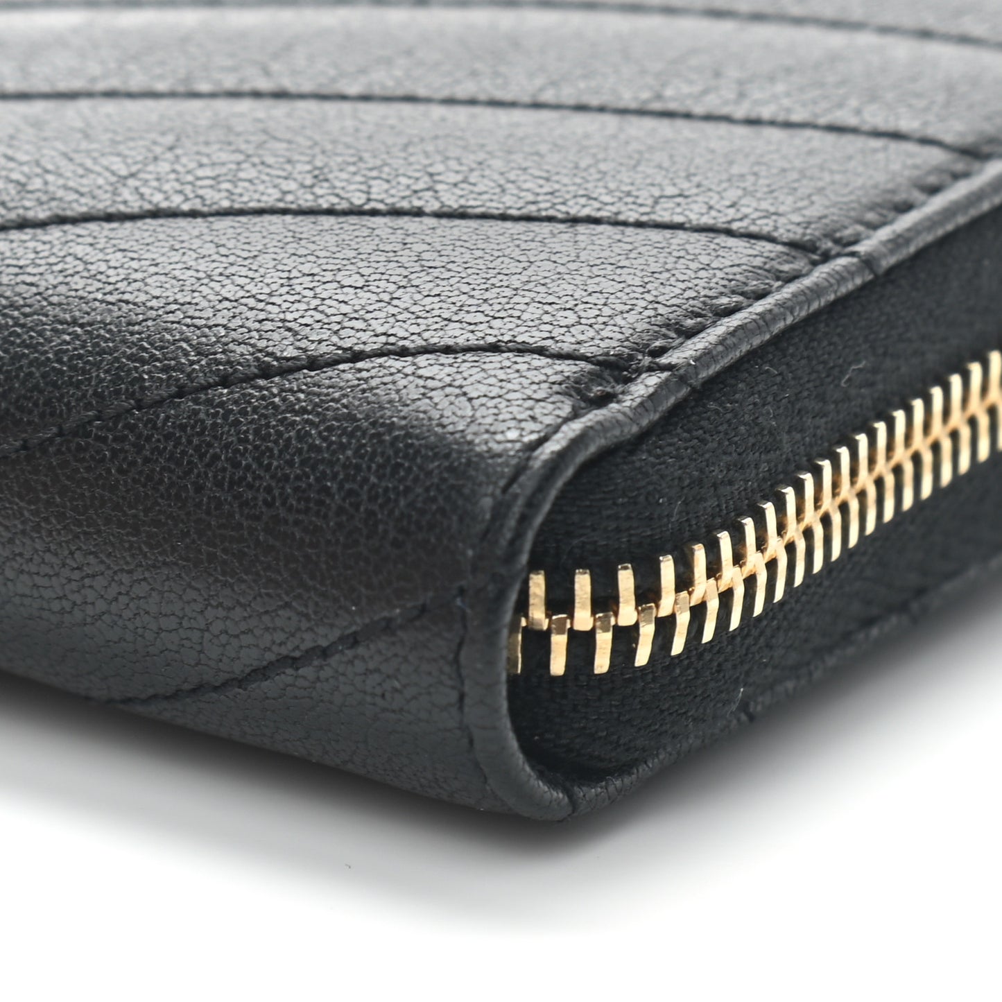 Goatskin Matelasse Chevron Monogram Zip Around Wallet Black