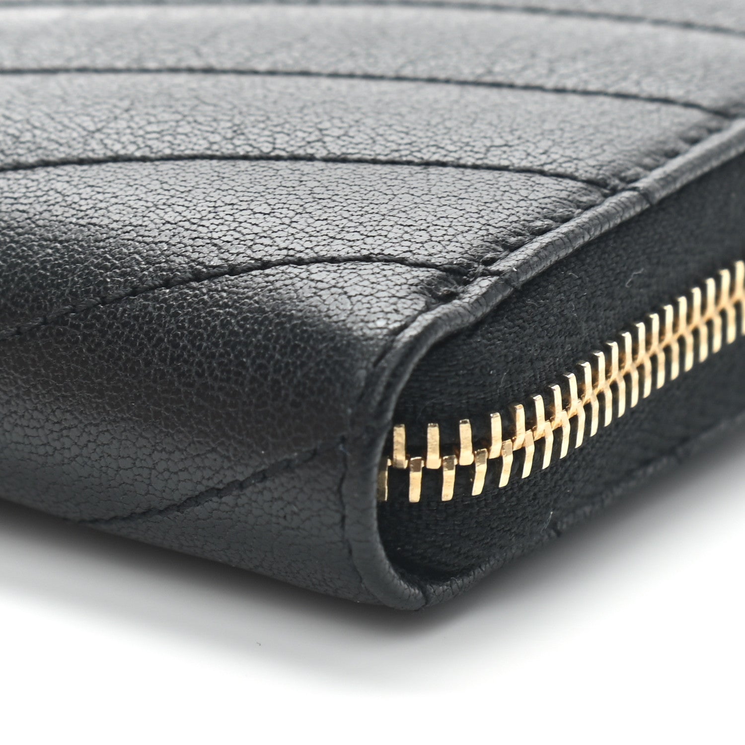 Saint Laurent Goatskin Matelasse Chevron Monogram Zip Around Wallet Black 8 of 9