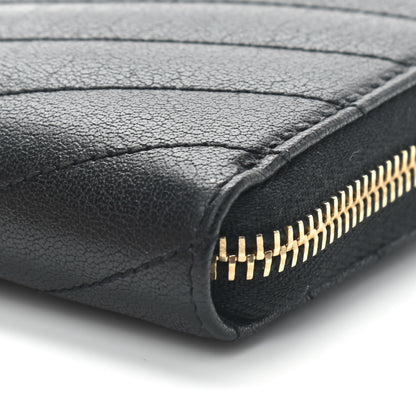 Saint Laurent Goatskin Matelasse Chevron Monogram Zip Around Wallet Black 8 of 9