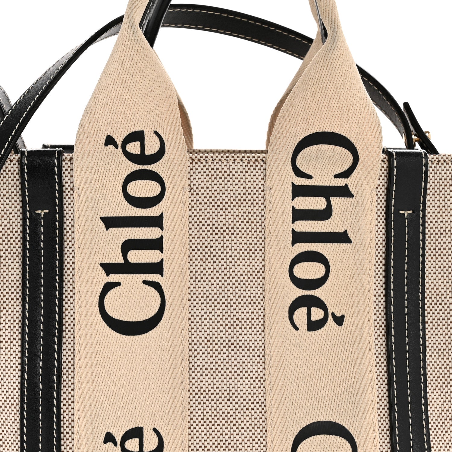 Chloe Cotton Calfskin Small Woody Ribbon Tote With Strap White Navy 8 of 12