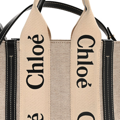Chloe Cotton Calfskin Small Woody Ribbon Tote With Strap White Navy 8 of 12