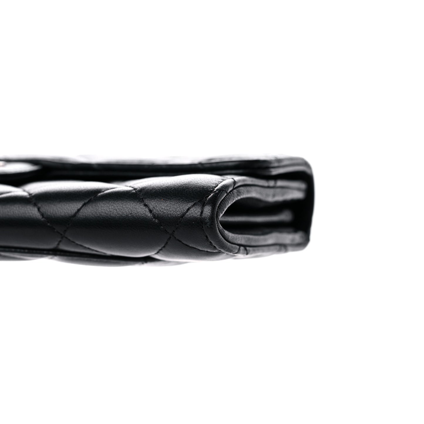 Lambskin Quilted Large Gusset Flap Wallet Black