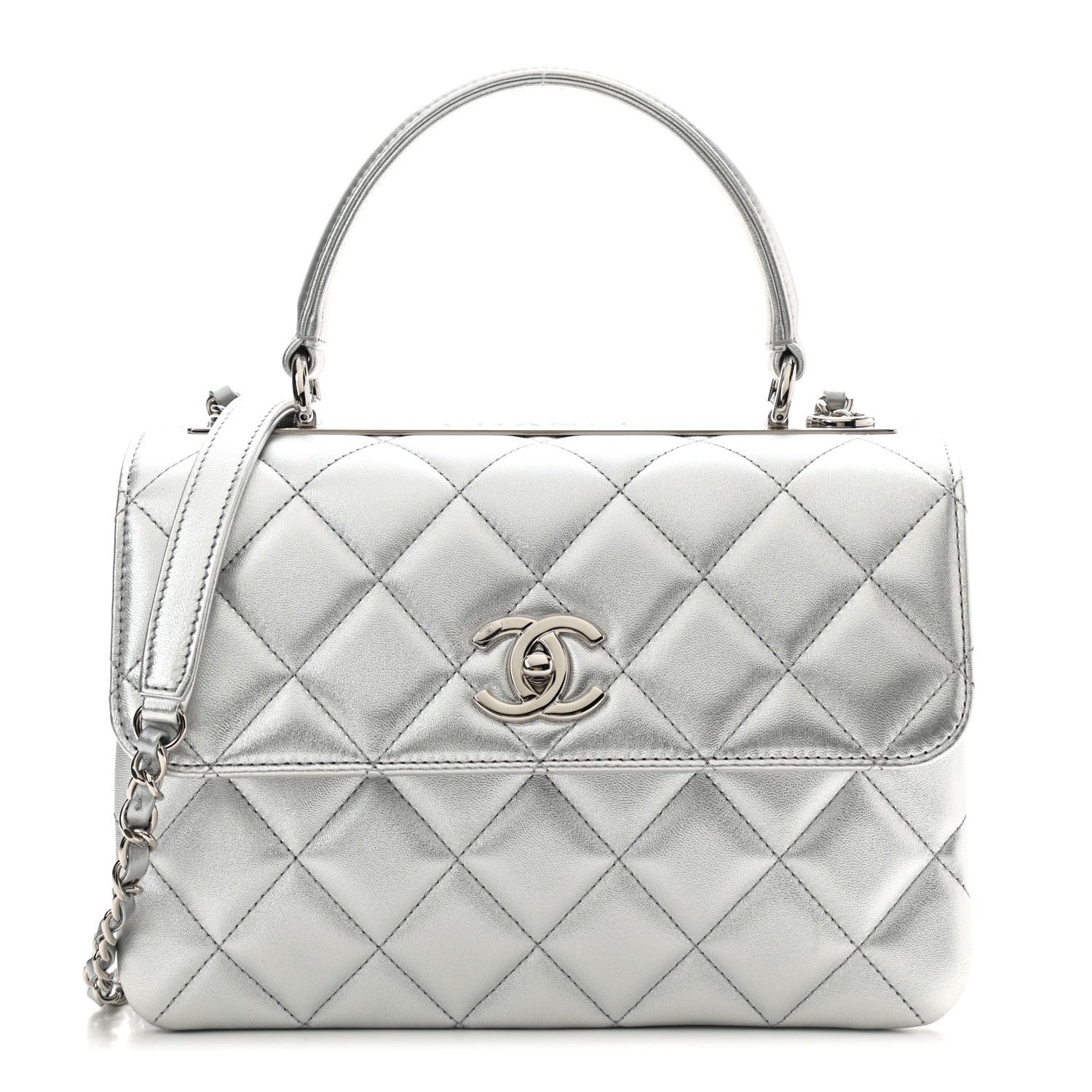 Chanel Metallic Lambskin Quilted Small Trendy CC Flap Dual Handle Bag Silver 1 of 11