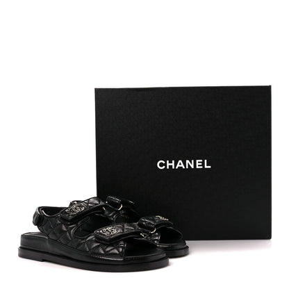 Chanel Lambskin Velcro Dad Sandals 36 Black 9 of 9