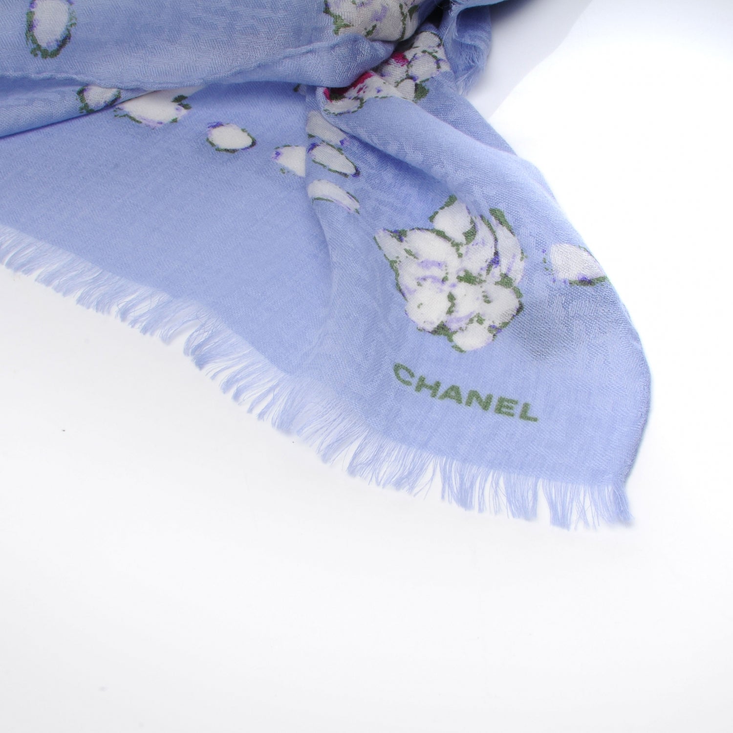 Chanel Cashmere Silk Camellia Scarf Shawl 4 of 9