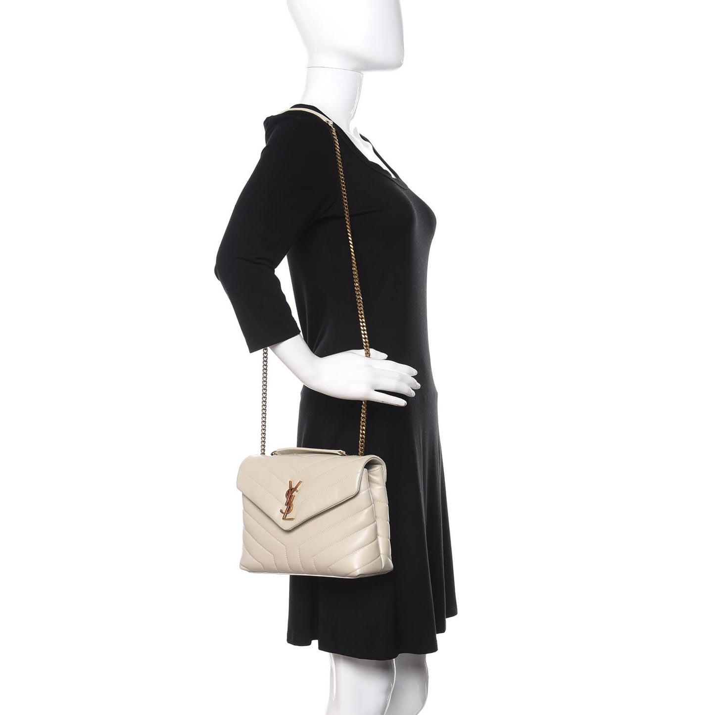 Calfskin Y Quilted Monogram Small Loulou Chain Satchel Crema Soft