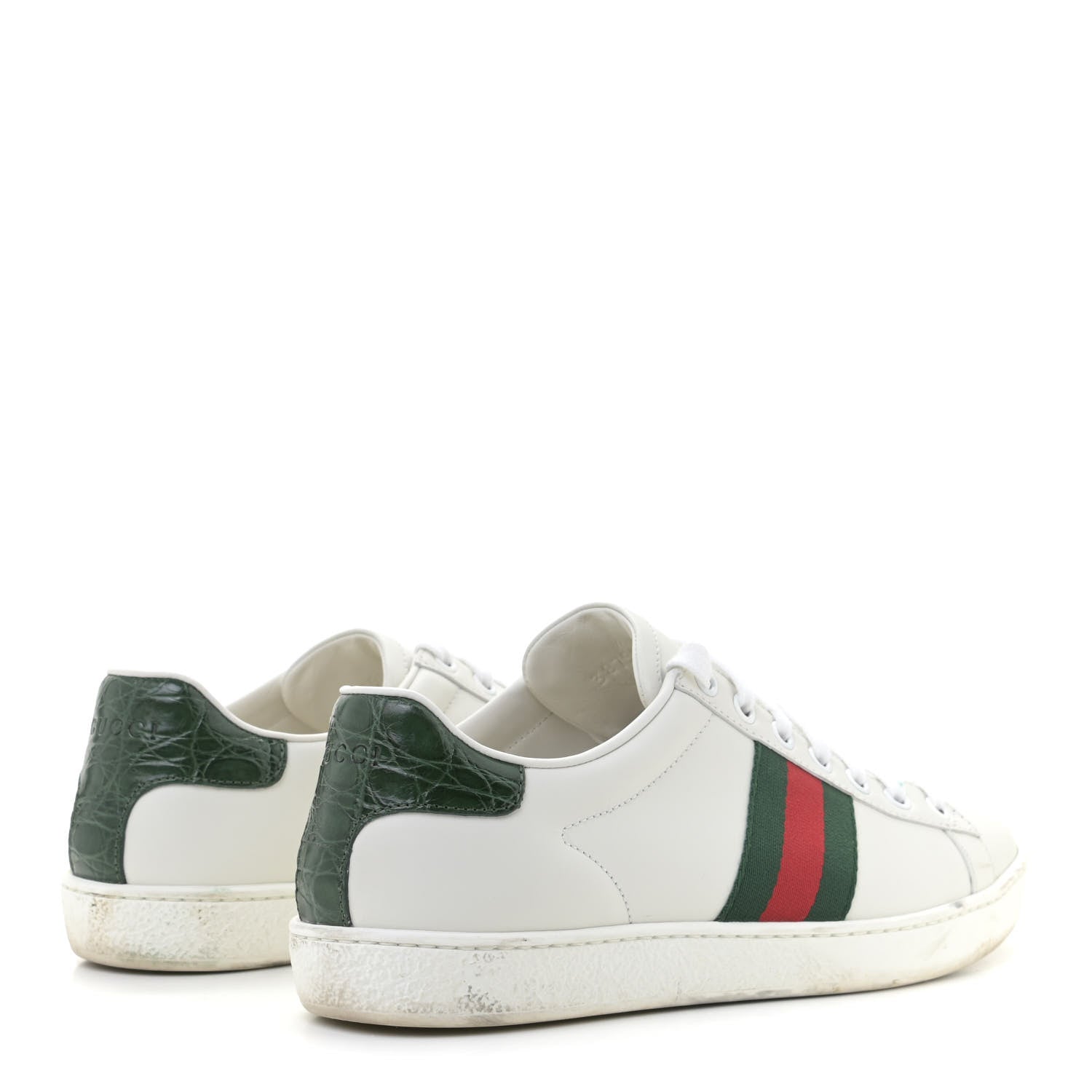 Gucci Calfskin Crocodile Web Womens Ace Sneakers 38 White Green 3 of 18