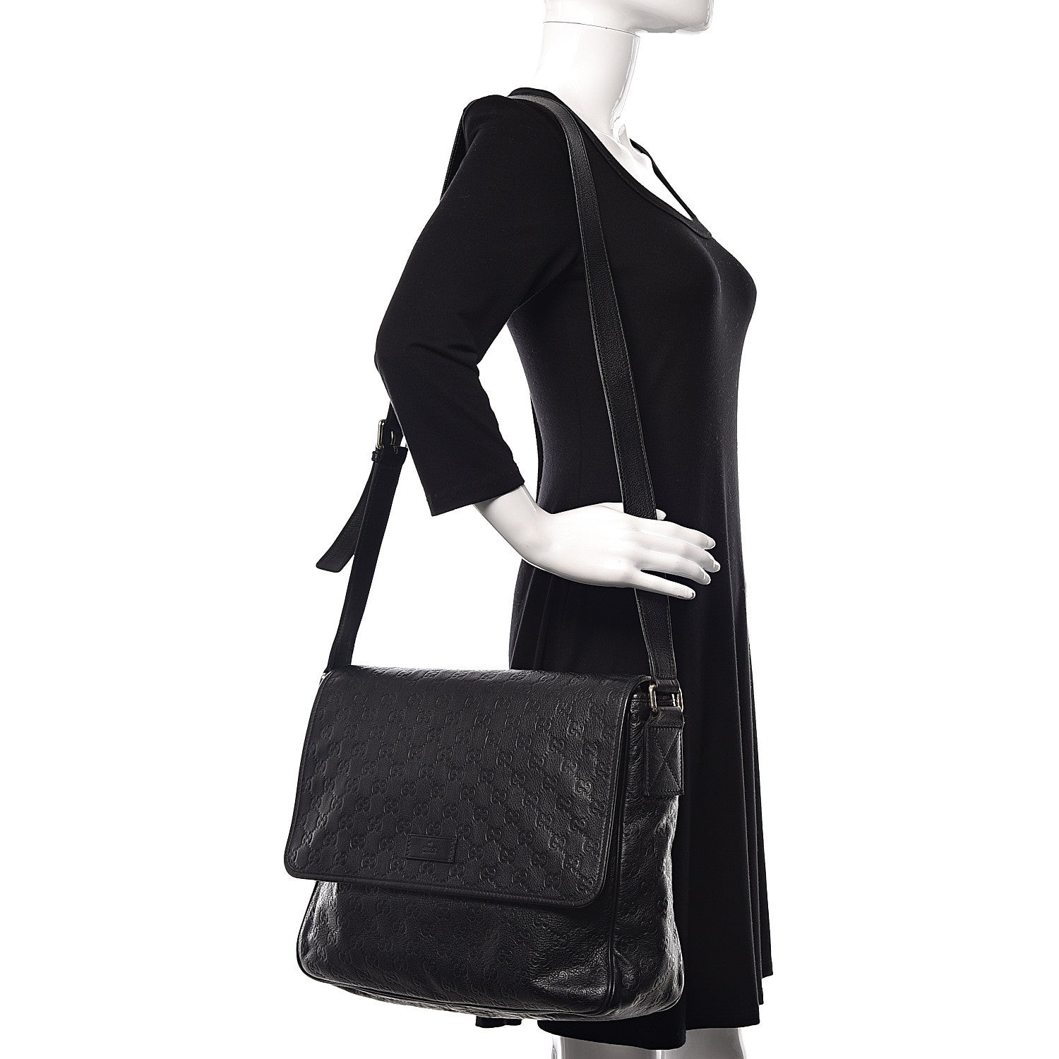 Gucci Guccissima Medium Flap Messenger Bag Black 2 of 12