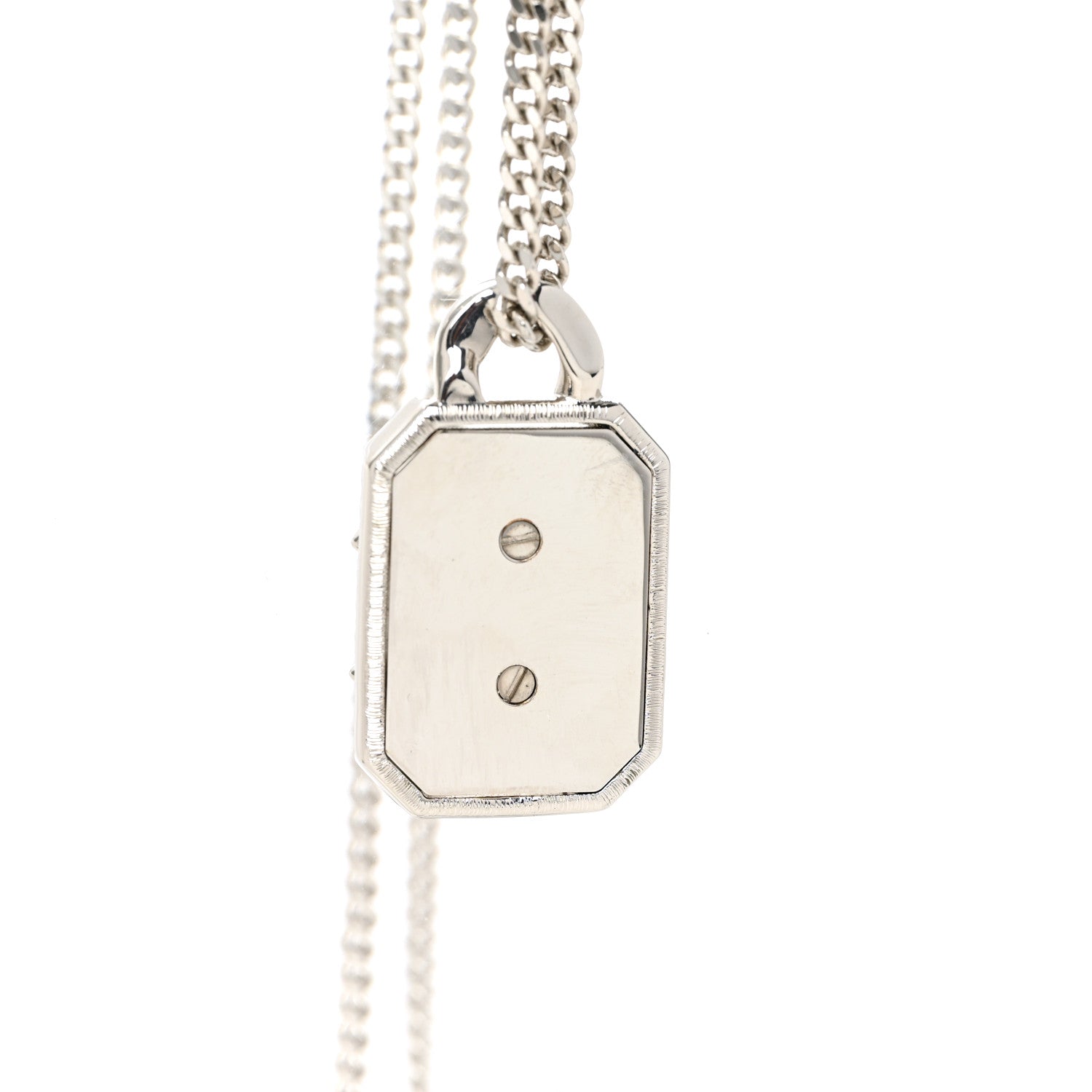 Chanel Crystal Baguette CC Mirror Pendant Necklace Silver 5 of 5